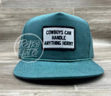 Cowboys Can Handle Anything Horny Patch (B&W) On Stonewashed Retro Rope Hat Ready To Go