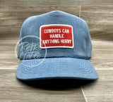 Cowboys Can Handle Anything Horny Patch (R&W) On Stonewashed Retro Rope Hat Ready To Go