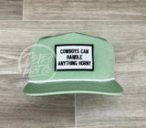 Cowboys Can Handle Anything Horny Patch (B&W) On Retro Poly Rope Hat Green Ready To Go