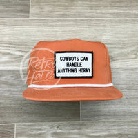 Cowboys Can Handle Anything Horny Patch (B&W) On Retro Poly Rope Hat Orange Ready To Go