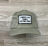 Cowboys Can Handle Anything Horny Patch (B&W) On Stonewashed Retro Rope Hat Sand Ready To Go