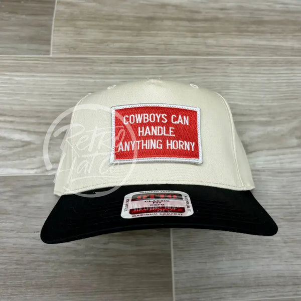 Cowboys Can Handle Anything Horny Patch (R&W) On Natural/Black Retro Hat Ready To Go