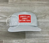 Cowboys Can Handle Anything Horny Patch (R&W) On Retro Rope Hat Smoke Gray Ready To Go