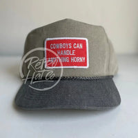 Cowboys Can Handle Anything Horny Patch (R&W) On Two-Tone Stonewashed Retro Rope Hat Sand / Charcoal