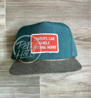 Cowboys Can Handle Anything Horny Patch (R&W) On Two-Tone Stonewashed Retro Rope Hat Teal / Sand
