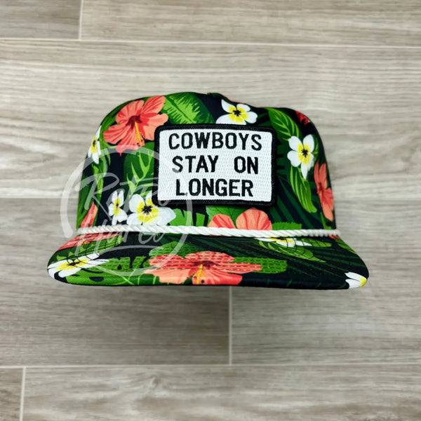 Cowboys Stay On Longer Black Hawaiian Retro Rope Hat W/Leather Strap Back Ready To Go