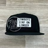 Cowboys Stay On Longer Patch On Retro Poly Rope Hat Black Ready To Go
