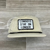 Cowboys Stay On Longer Patch Retro Rope Hat Beige W/Black Ready To Go