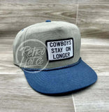 Cowboys Stay On Longer Patch On Stonewashed Two-Tone Retro Rope Hat Sand / Indigo Ready To Go