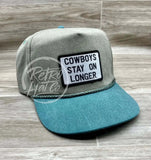 Cowboys Stay On Longer Patch On Stonewashed Two-Tone Retro Rope Hat Sand / Teal Ready To Go