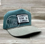 Cowboys Stay On Longer Patch On Stonewashed Two-Tone Retro Rope Hat Teal / Sand Ready To Go
