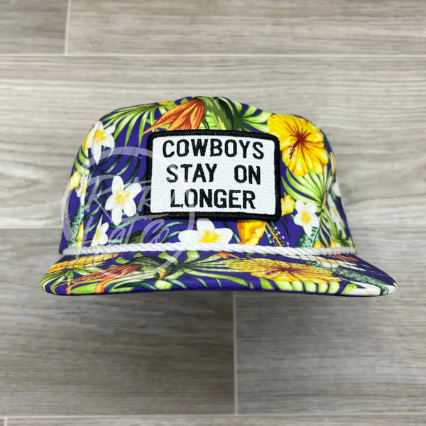 Cowboys Stay On Longer Purple Hawaiian Retro Rope Hat W/Leather Strap Back Ready To Go
