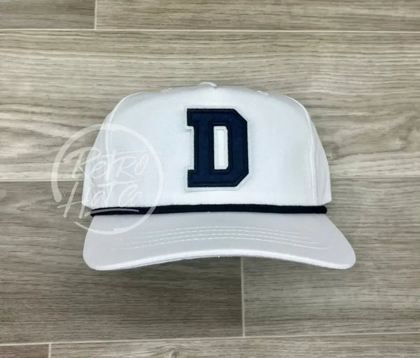 D Letter Patch On White Retro Hat W/Black Rope Ready To Go