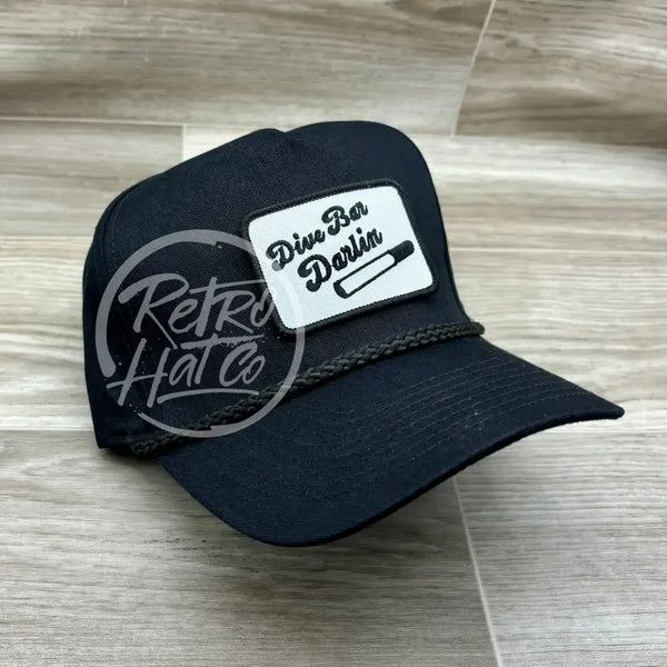 Dive Bar Darlin Patch On Tall Black Retro Rope Hat Ready To Go