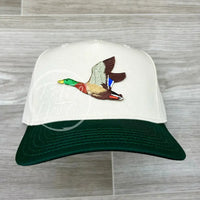 Duck / Mallard Patch On Natural/Green Retro Hat Ready To Go