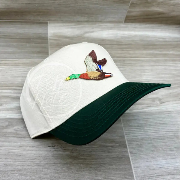 Duck / Mallard Patch On Natural/Green Retro Hat Ready To Go