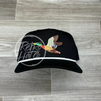 Mallard Duck Patch On Retro Rope Hat Black W/White Ready To Go