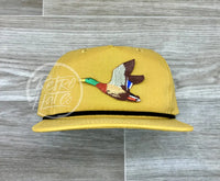 Mallard Duck Patch On Retro Rope Hat Mustard W/Black Ready To Go