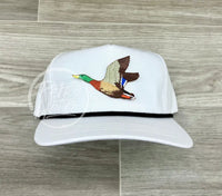 Mallard Duck Patch On Retro Rope Hat White W/Black Ready To Go