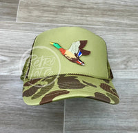 Mallard Duck Patch On Solid Front Camo Meshback Trucker Hat Ready To Go