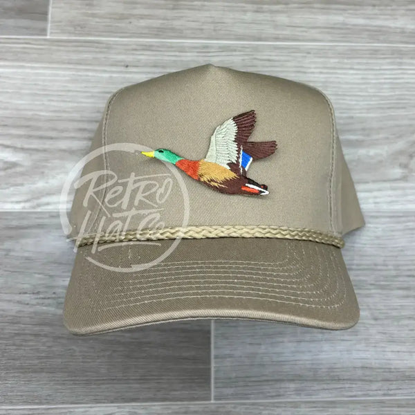 Duck / Mallard Patch On Tall Tan Retro Hat Ready To Go