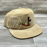 Mallard Duck Patch On Tan Corduroy Snapback Hat Ready To Go