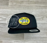 Eat Sleep Fish Patch On Classic Rope Hat Black Ready To Go
