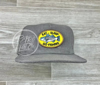 Eat Sleep Fish Patch On Corduroy Hat Gray Ready To Go