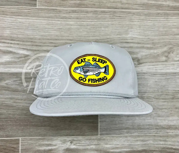 Eat Sleep Fish Patch On Smoke Gray Retro Rope Hat Ready To Go