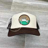 Fainting Goat On Brown/Beige Retro Rope Hat Ready To Go