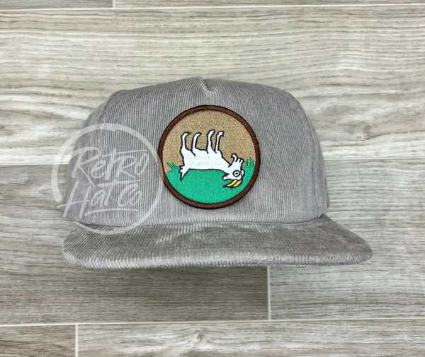 Fainting Goat On Gray Corduroy Hat Ready To Go