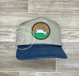 Fainting Goat On Two-Tone Stonewashed Retro Rope Hat Sand/Indigo Ready To Go