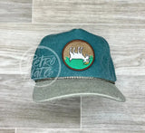 Fainting Goat On Two-Tone Stonewashed Retro Rope Hat Teal/Sand Ready To Go