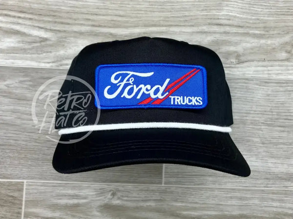 Ford Trucks Patch On Black Retro Hat W/White Rope Ready To Go
