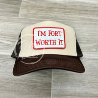 Fort Worth It Patch On Brown/Beige Meshback Trucker Hat Ready To Go