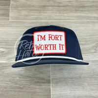 Fort Worth It Patch On Navy Retro Hat W/White Rope Ready To Go