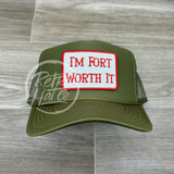 Fort Worth It Patch On Olive Green Meshback Trucker Hat Ready To Go