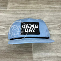 Game Day Patch On Retro Rope Hat Baby Blue W/Black Ready To Go