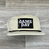 Game Day Patch On Retro Rope Hat Beige W/Black Ready To Go