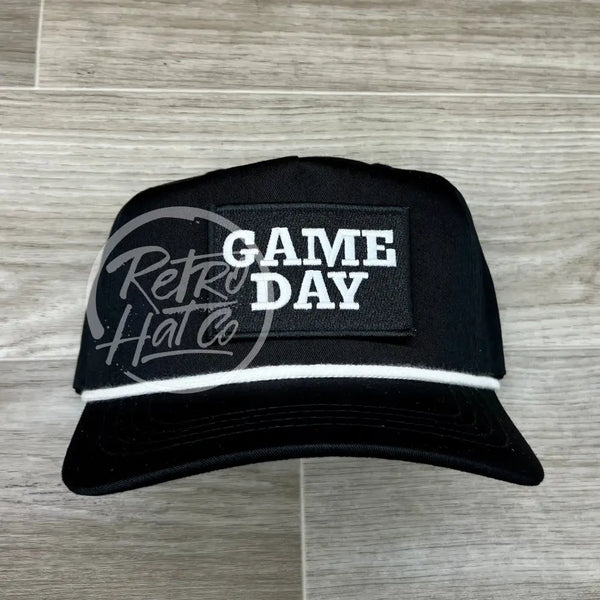 Game Day Patch On Retro Rope Hat Black W/White Ready To Go
