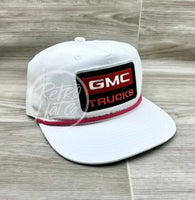 Gmc Trucks Patch On White Retro Hat W/Red Rope Ready To Go