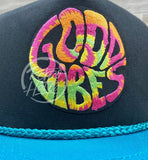 Good Vibes On Black/Turquoise Retro Rope Hat Ready To Go
