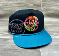 Good Vibes On Black/Turquoise Retro Rope Hat Ready To Go