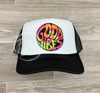 Good Vibes On Black/White Meshback Trucker Hat Ready To Go