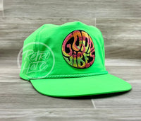 Good Vibes On Neon Lime Nylon Retro Rope Hat Ready To Go