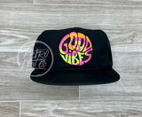 Good Vibes Patch On Retro Poly Rope Hat Black Ready To Go