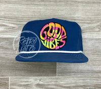 Good Vibes Patch On Retro Poly Rope Hat Blue Ready To Go