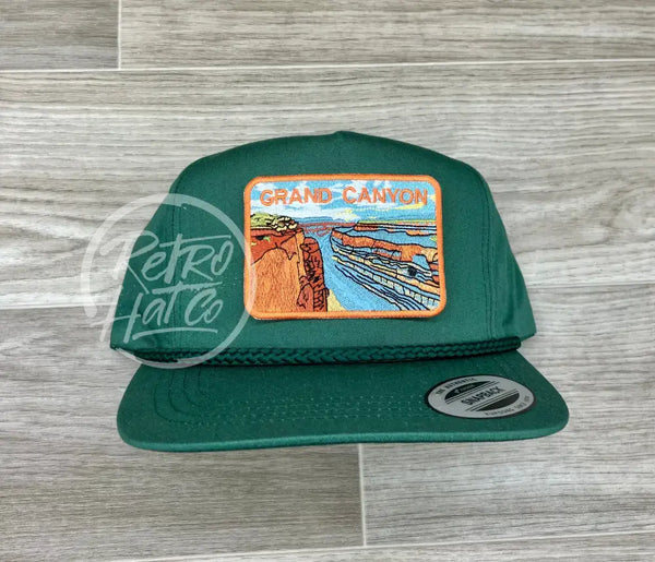 Grand Canyon (Rectangle) Patch On Green Classic Retro Rope Hat Ready To Go