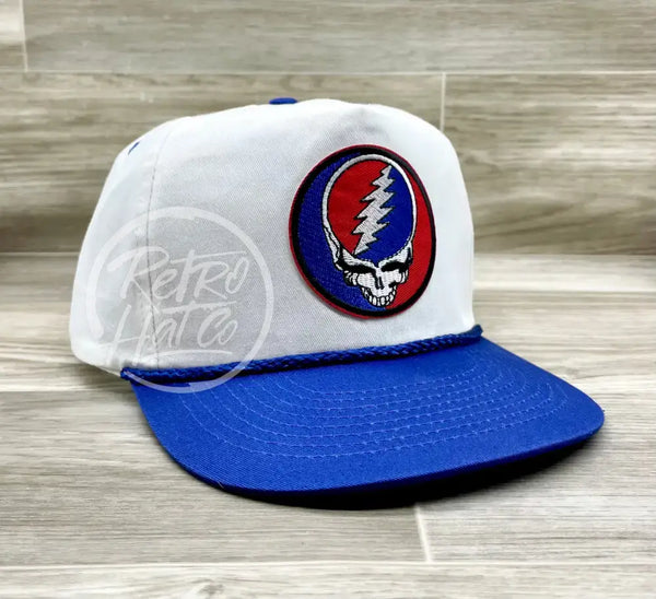 Grateful Dead Lightning Skull (Steal Your Face) On Blue/White Retro Rope Hat Ready To Go