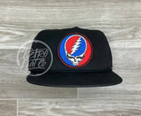 Grateful Dead Lightning Skull (Steal Your Face) Patch On Retro Poly Rope Hat Black Ready To Go